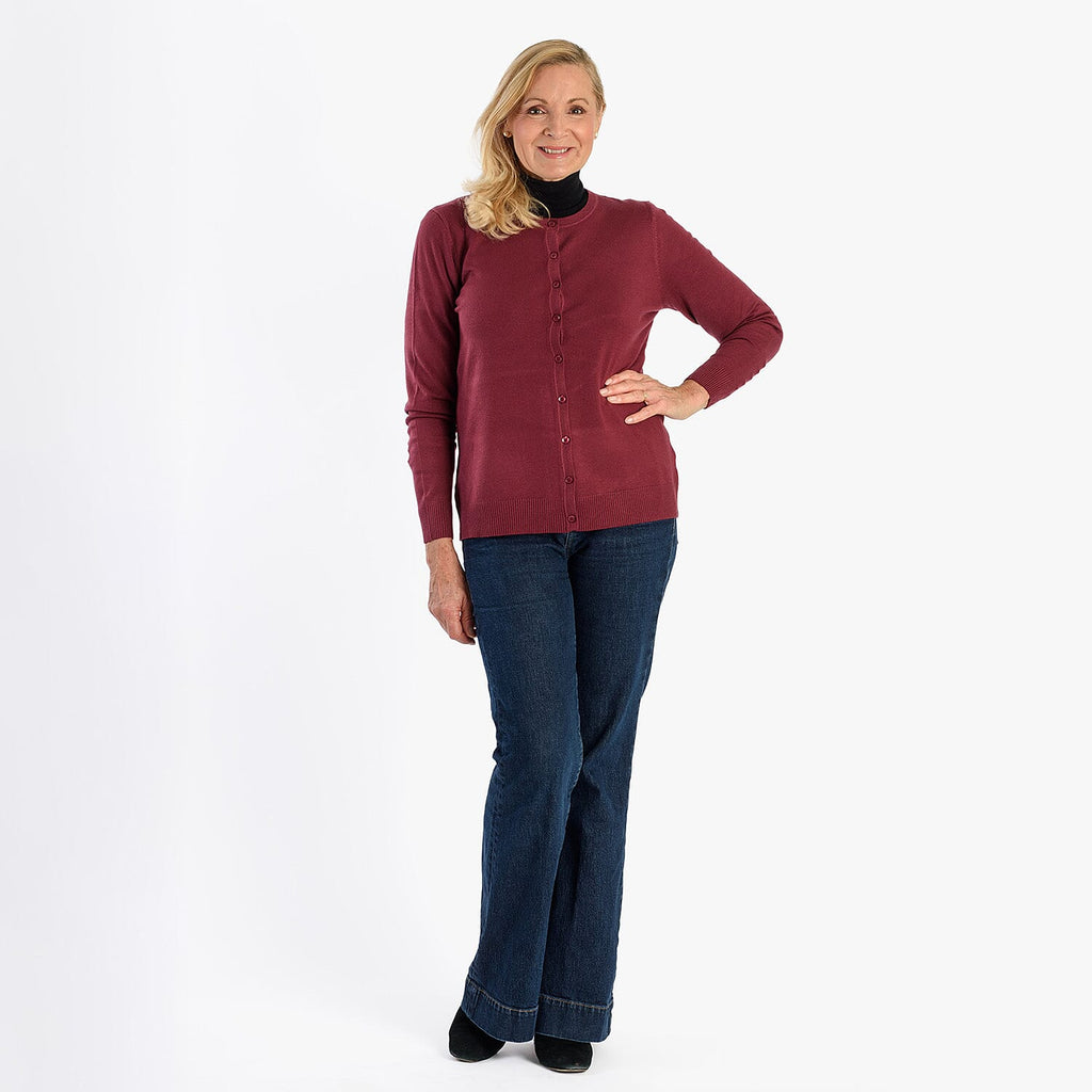 Pure And Natural Crew Neck Cardigan (Size 18) - Burgandy