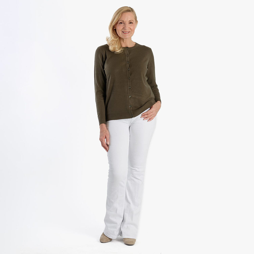 Pure And Natural Crew Neck Cardigan (Size 18) - Olive