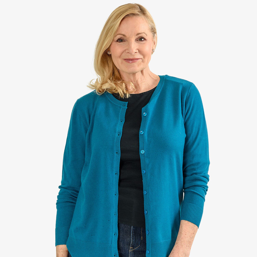 Pure and Natural Crew Neck Cardigan (Size 18) - Teal