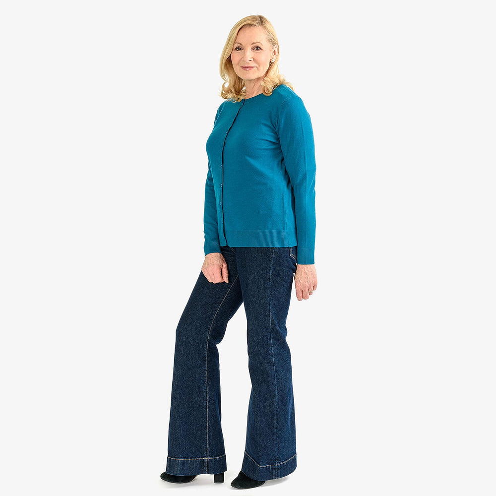 Pure and Natural Crew Neck Cardigan (Size 18) - Teal
