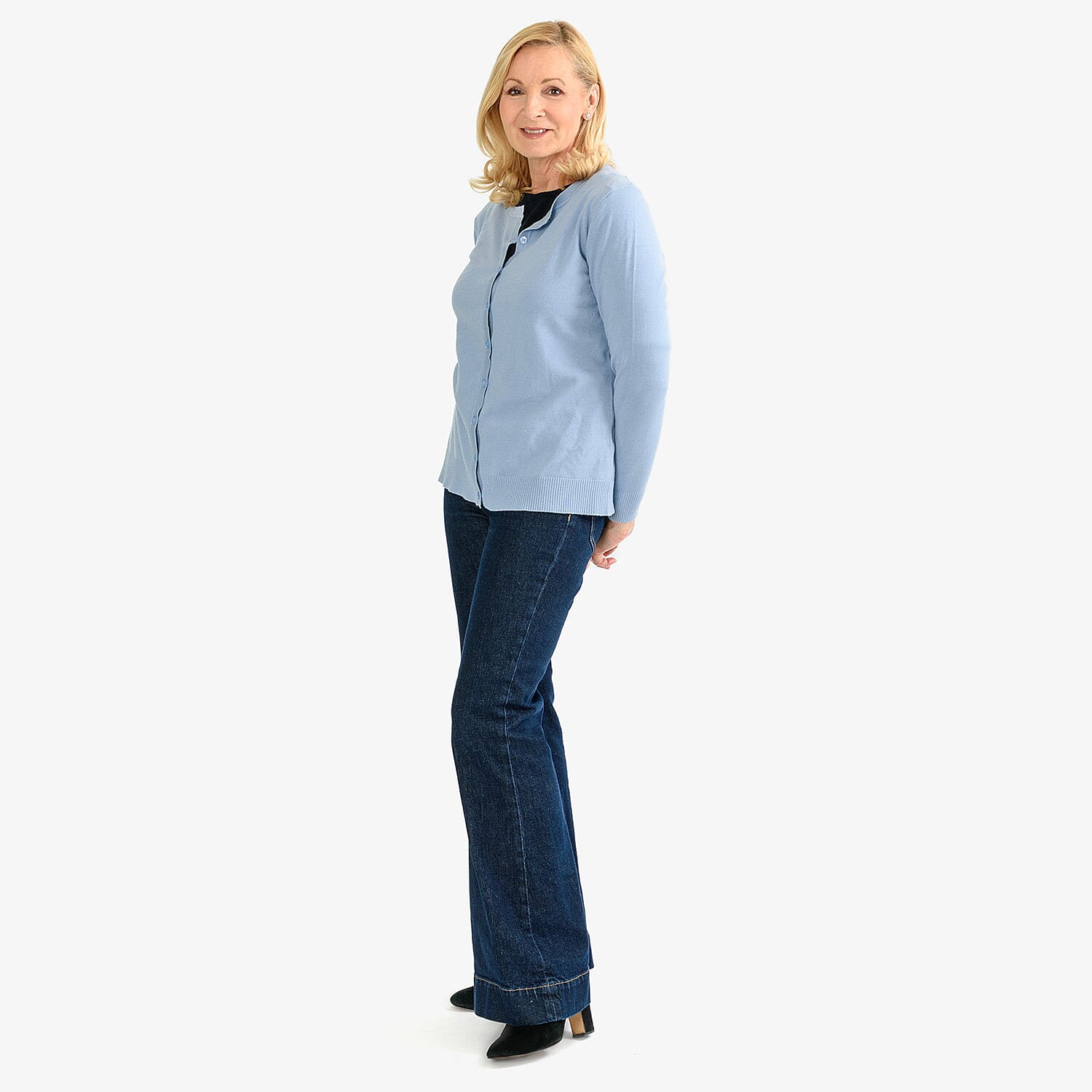 Pure and Natural Crew Neck Cardigan (Size 20) - Dusty Blue