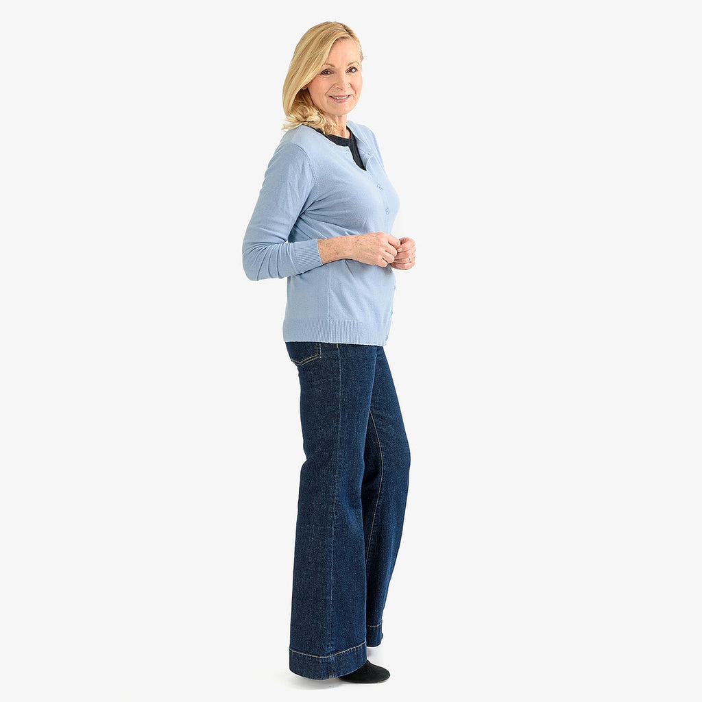 Pure and Natural Crew Neck Cardigan (Size 20) - Dusty Blue