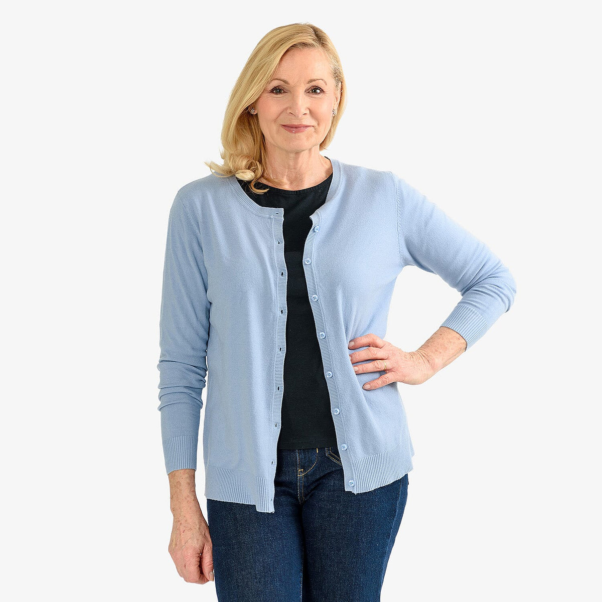 Pure and Natural Crew Neck Cardigan (Size 20) - Dusty Blue