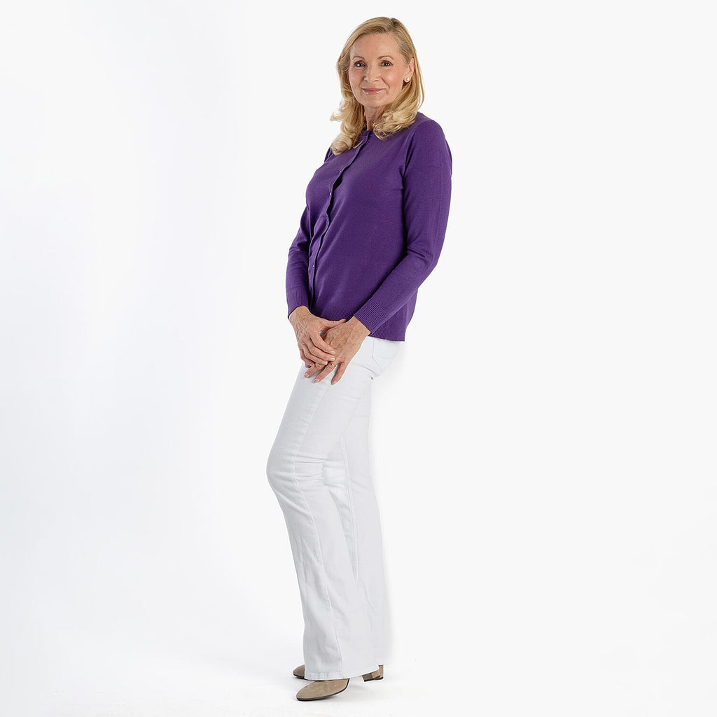 Pure And Natural Crew Neck Cardigan (Size 20) - Purple