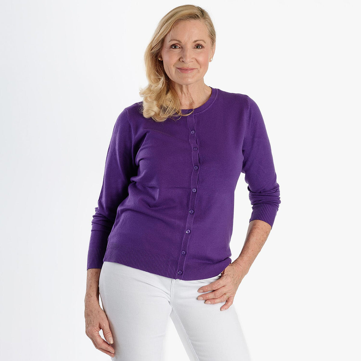 Pure And Natural Crew Neck Cardigan (Size 20) - Purple