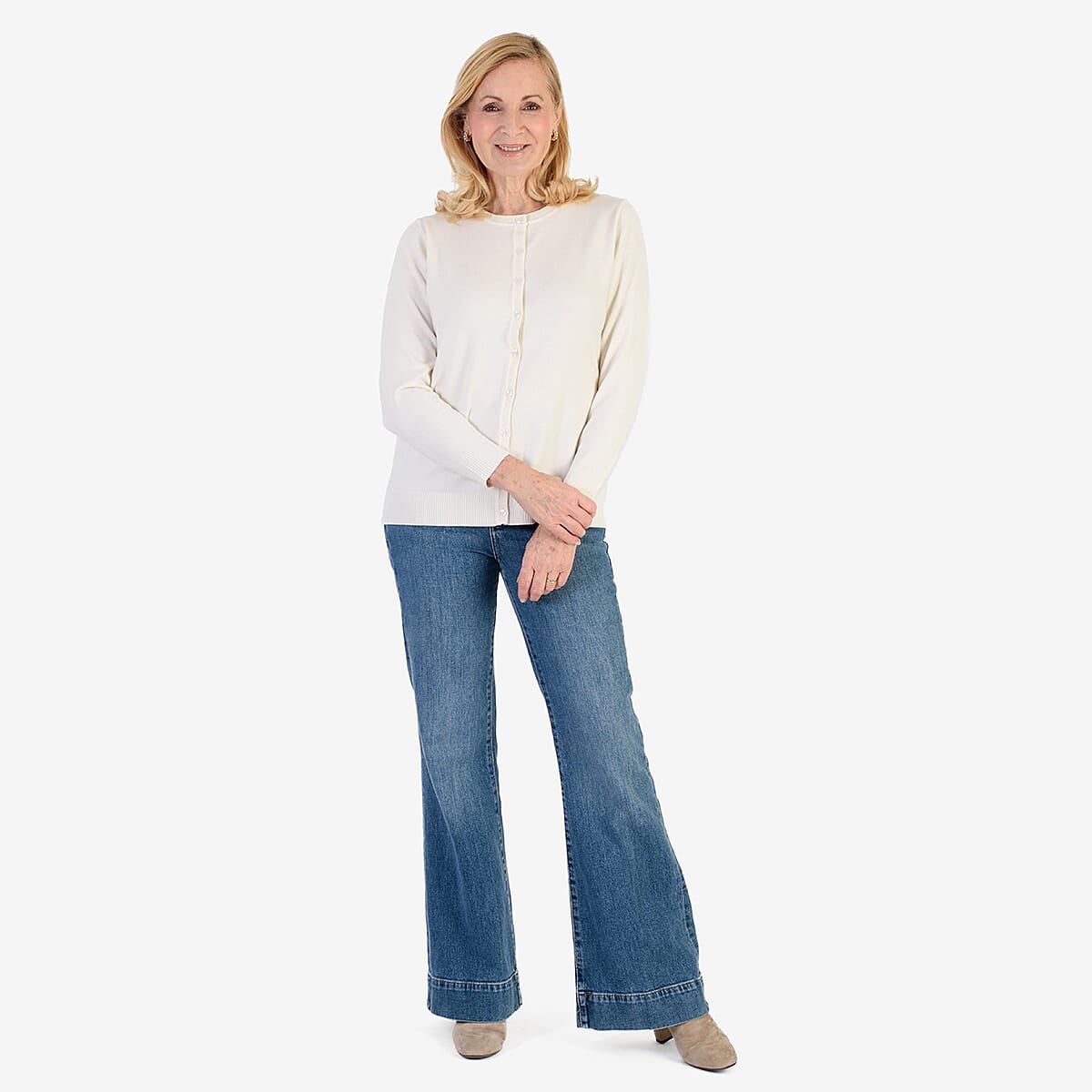 Pure And Natural Crew Neck Cardigans (Size 10) - Ivory