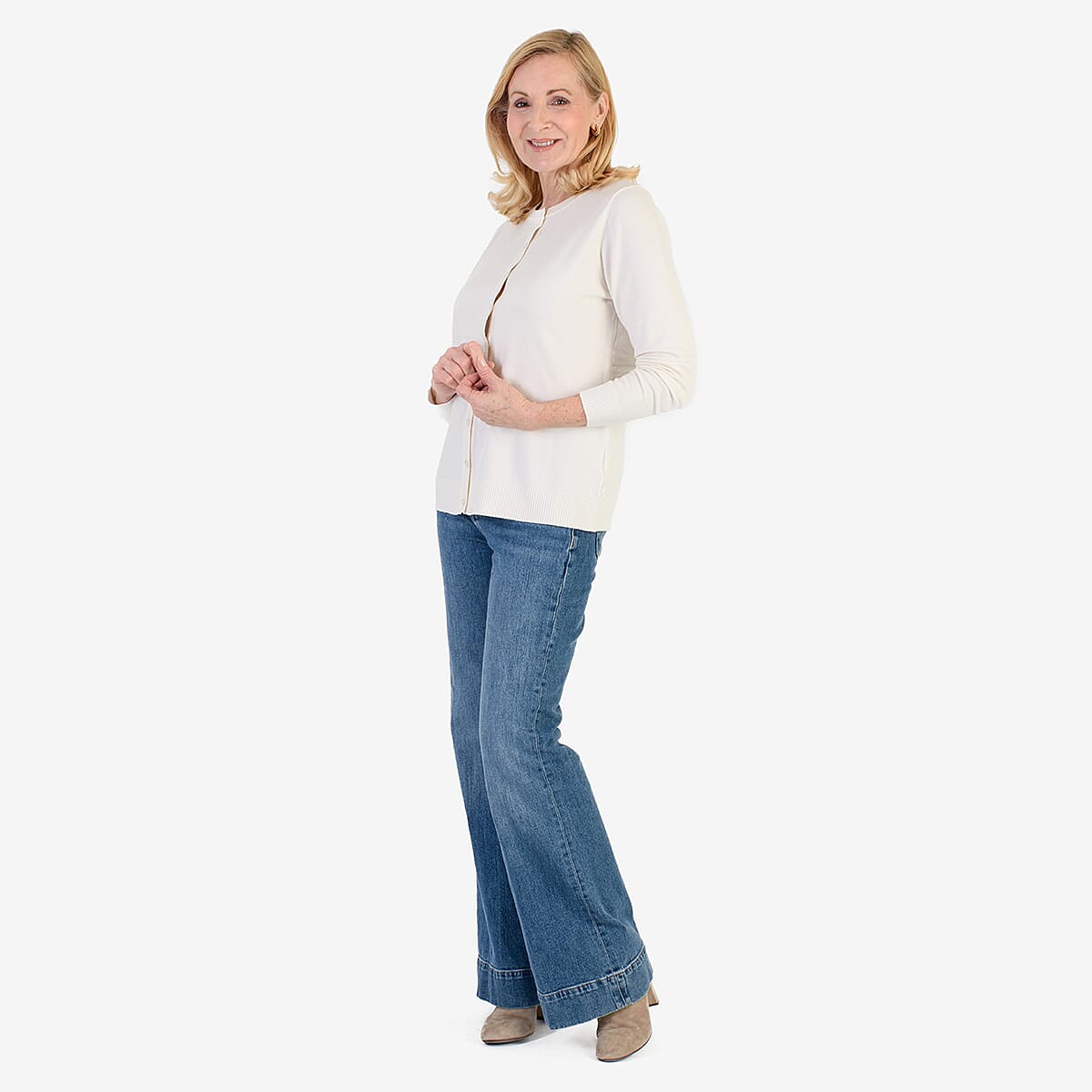 Pure And Natural Crew Neck Cardigans (Size 10) - Ivory