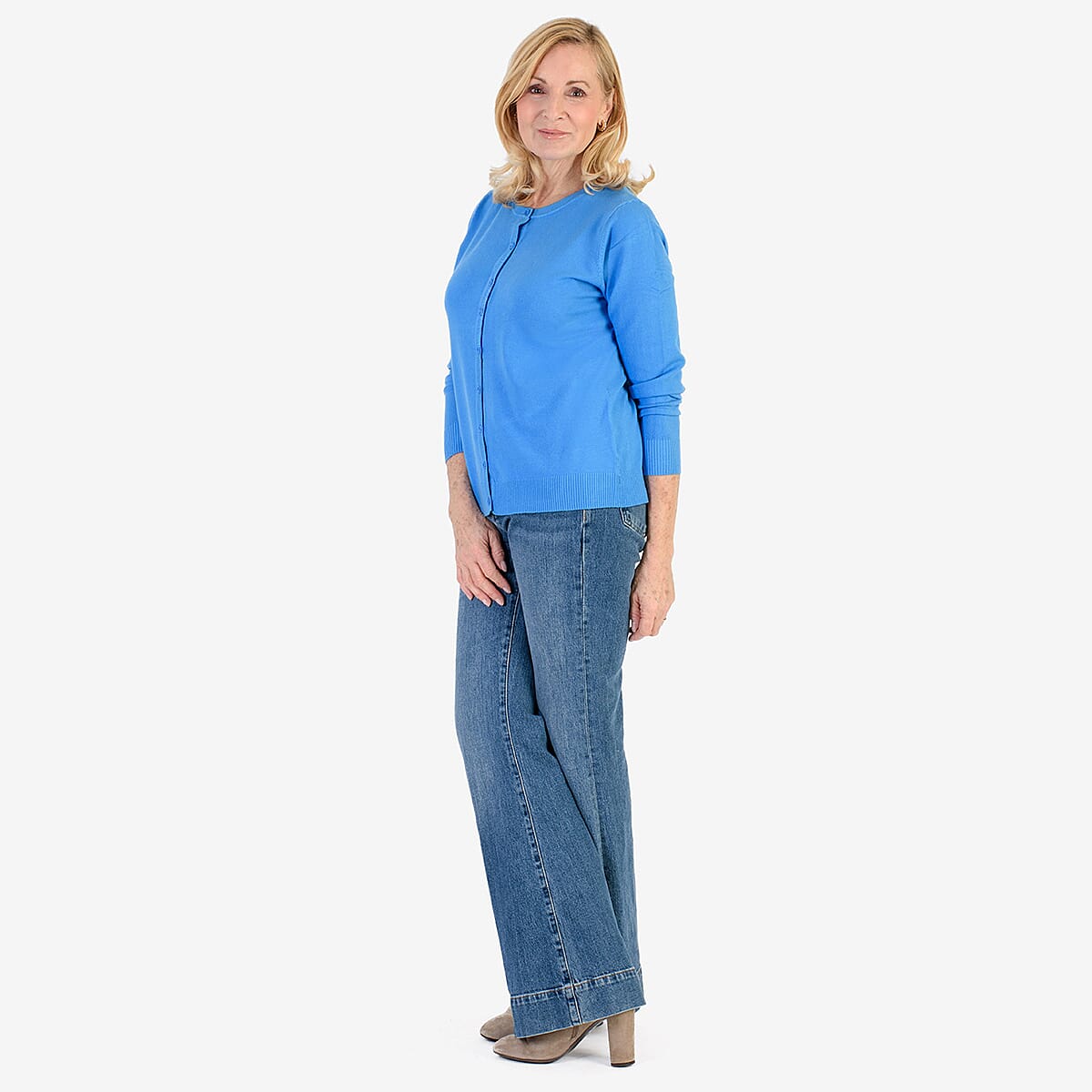 Pure And Natural Crew Neck Cardigans (Size 18) - Flora Blue