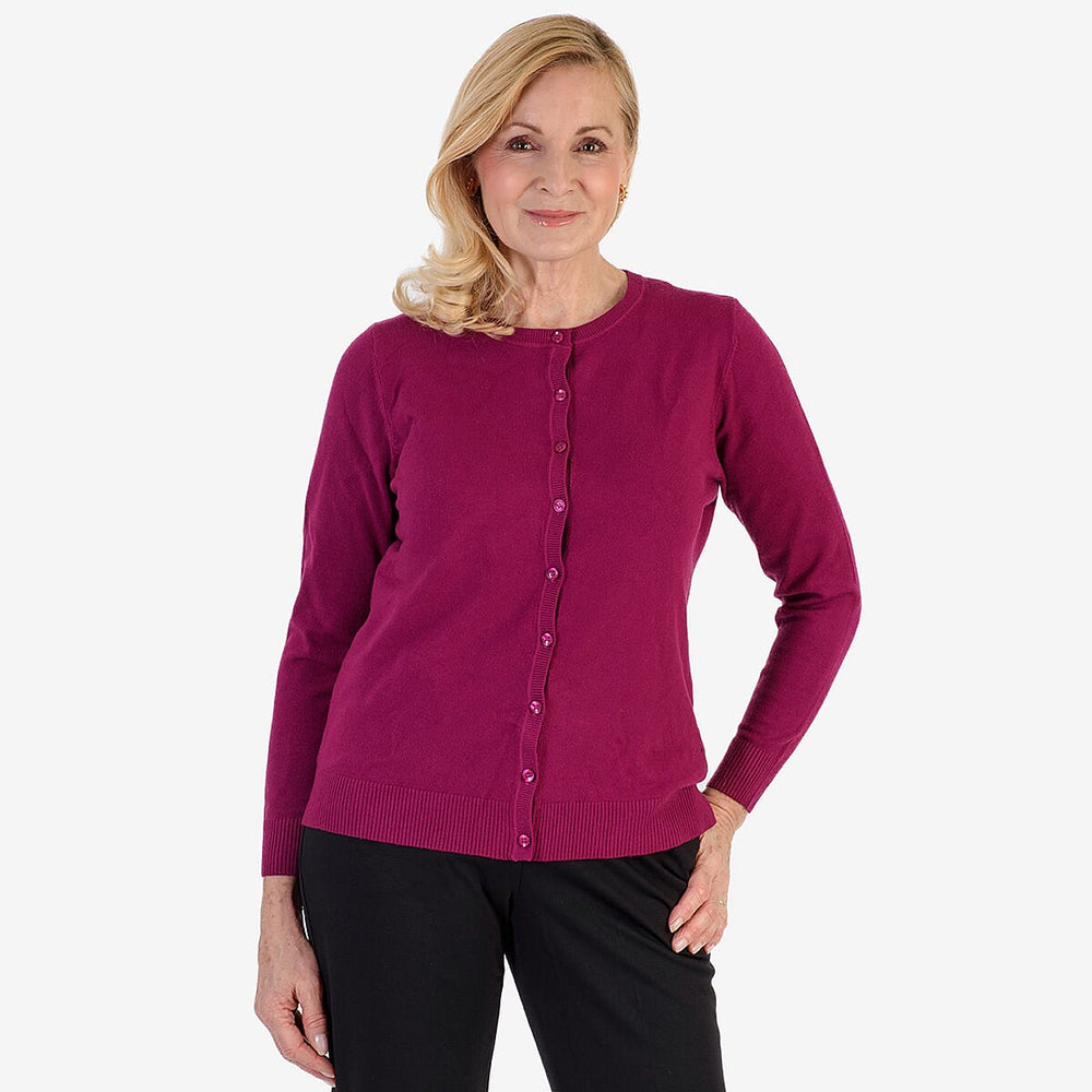 Pure And Natural Crew Neck Cardigans (Size 20) - Mulberry