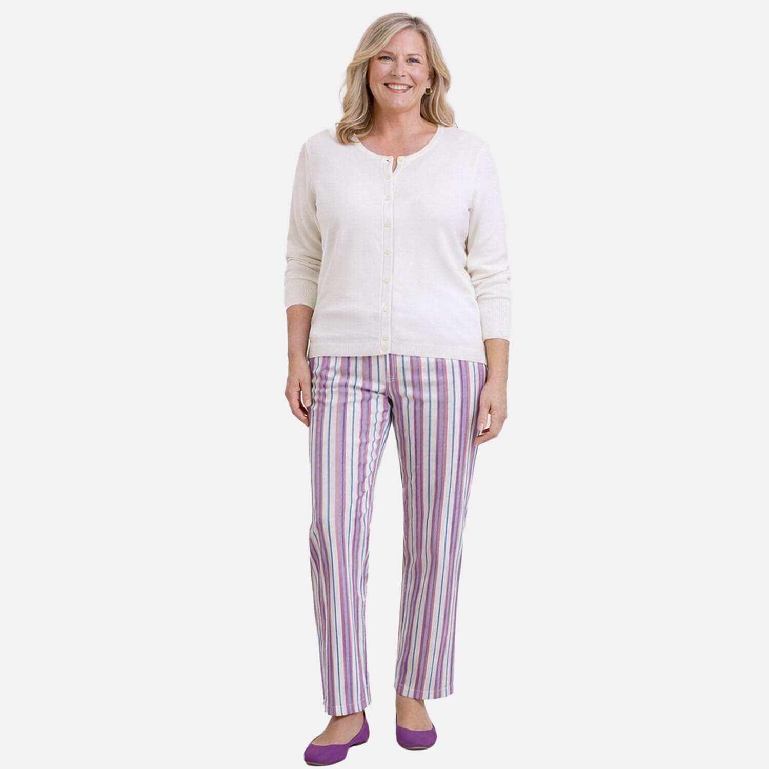 Pure And Natural Crew Neck Cardigans (Size 20) - White