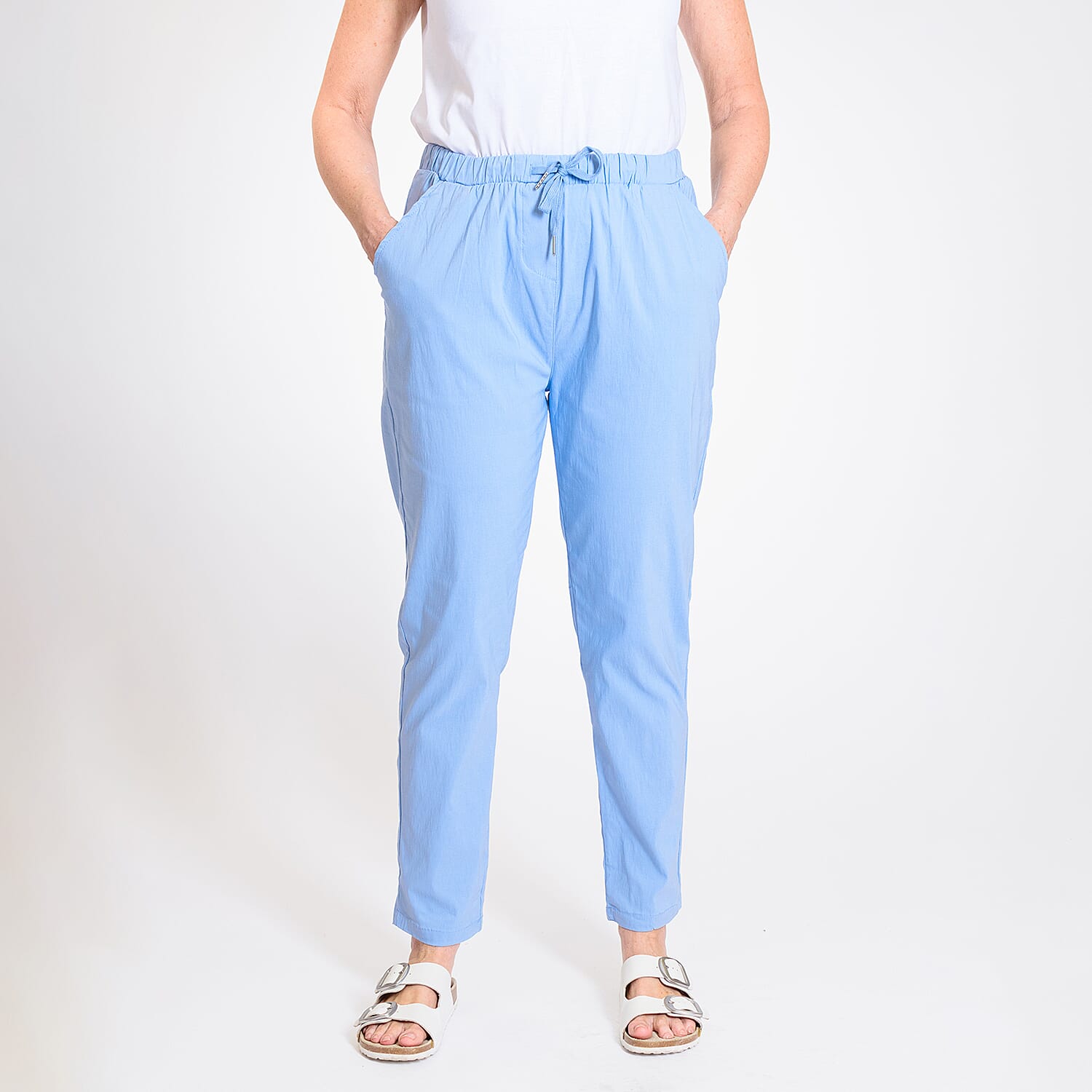 Pure And Natural - Ladies Stretchable Trouser (Size 10) - Light Blue