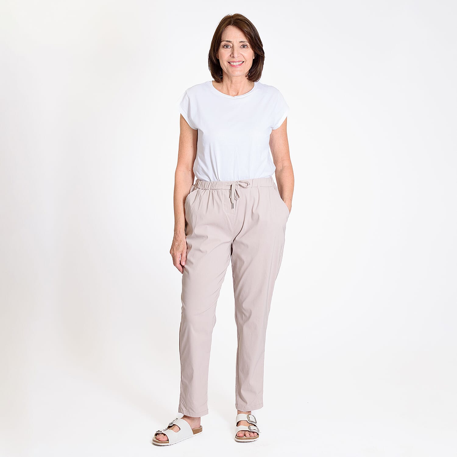 Pure And Natural - Ladies Stretchable Trouser (Size 16) - Stone