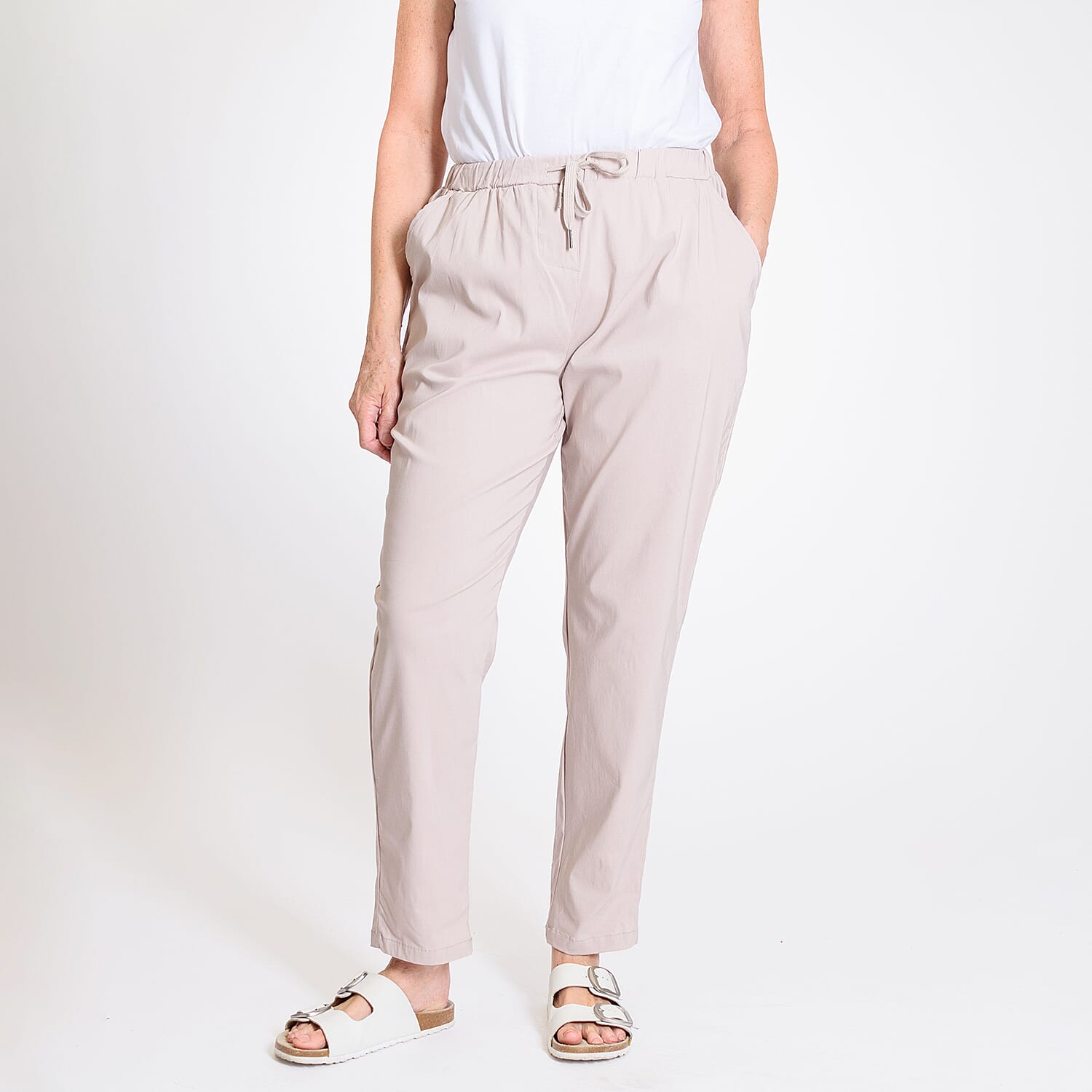 Pure And Natural - Ladies Stretchable Trouser (Size 16) - Stone