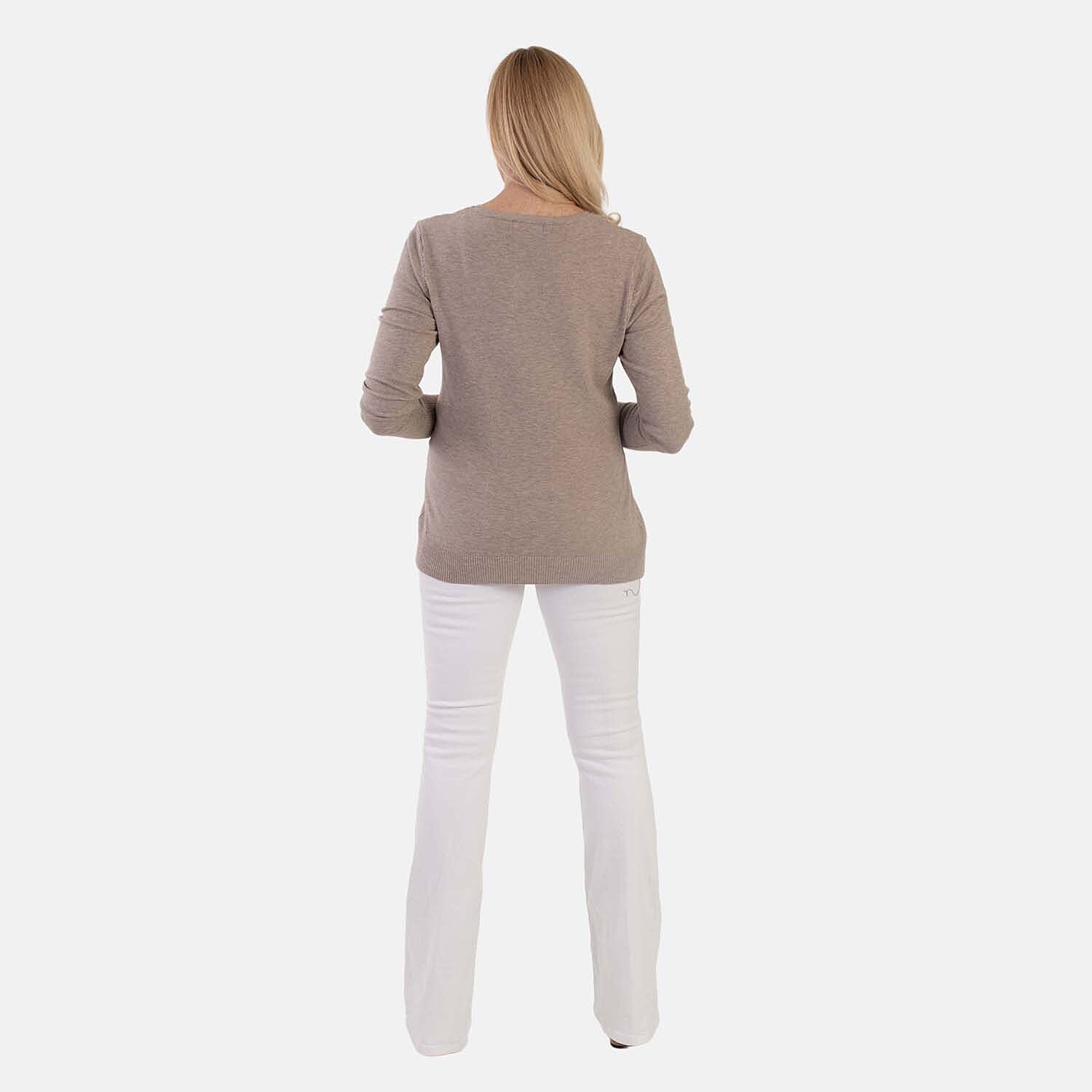 Pure And Natural Super Soft V-Neck Jumper (Size 10) - Oatmeal