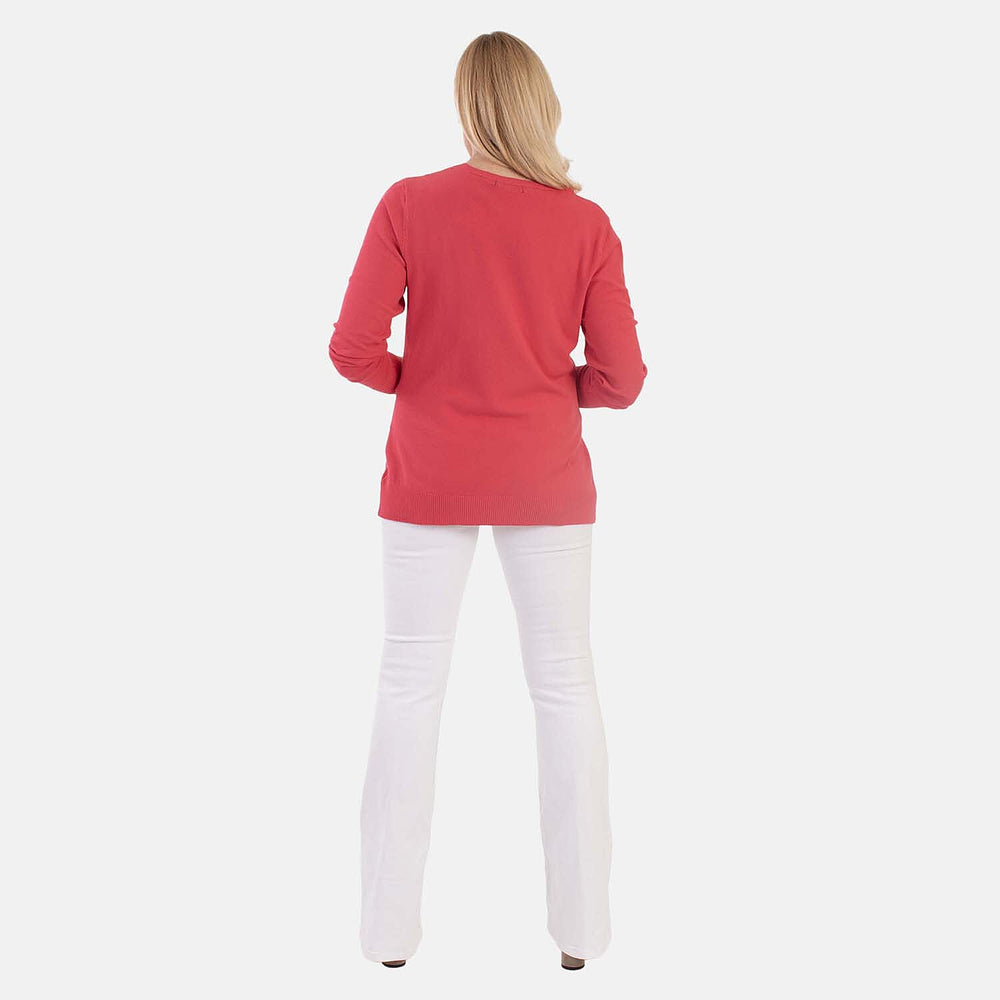 Pure And Natural Super Soft V-Neck Jumper (Size 14) - Coral