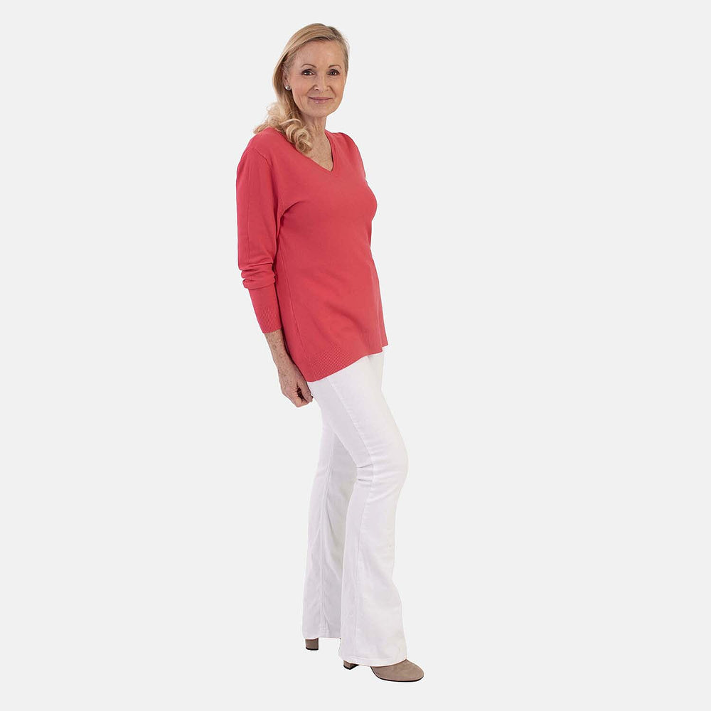 Pure And Natural Super Soft V-Neck Jumper (Size 16) - Coral
