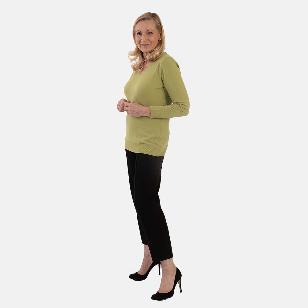Pure And Natural Super Soft V-Neck Jumper (Size 16) - Lime