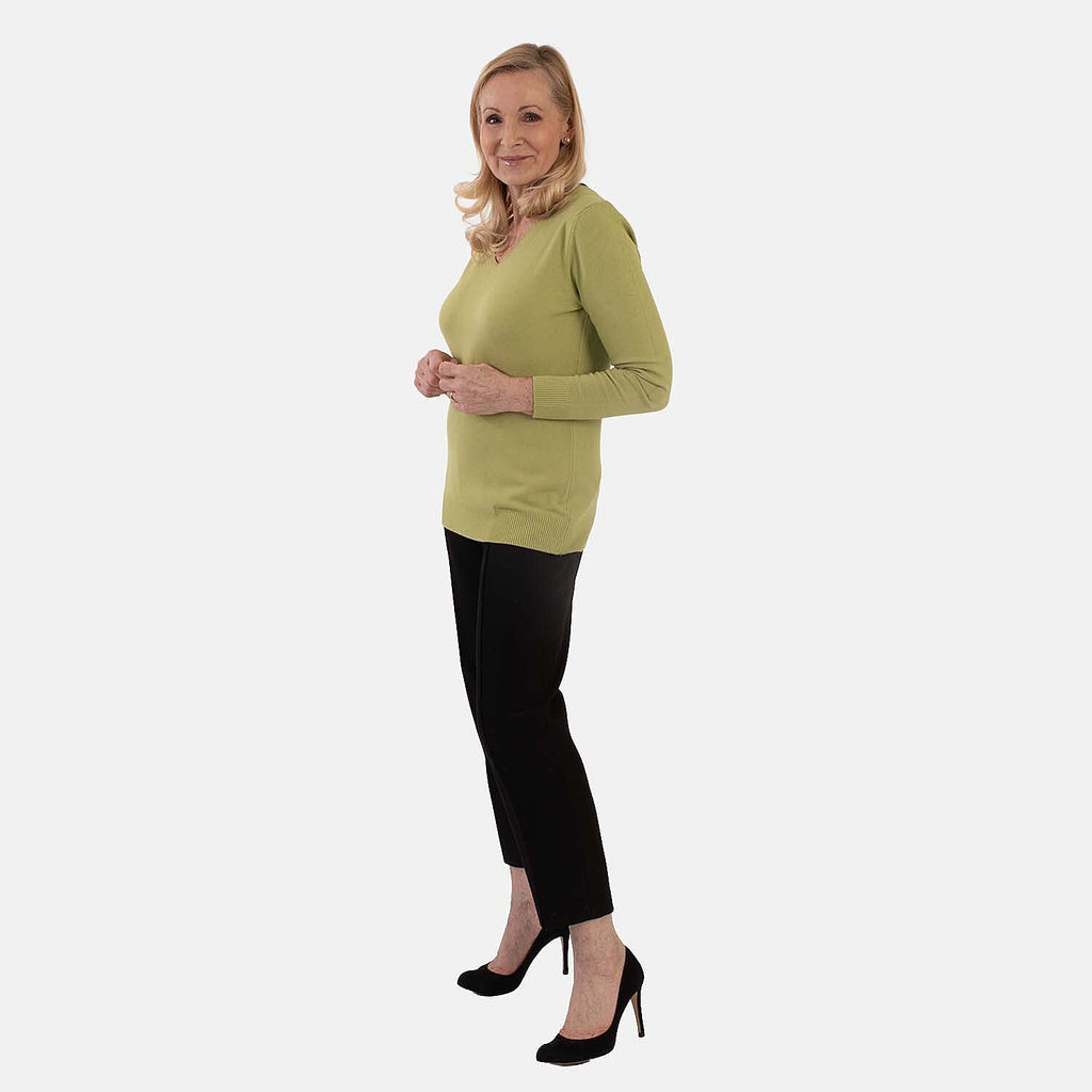 Pure And Natural Super Soft V-Neck Jumper (Size 16) - Lime