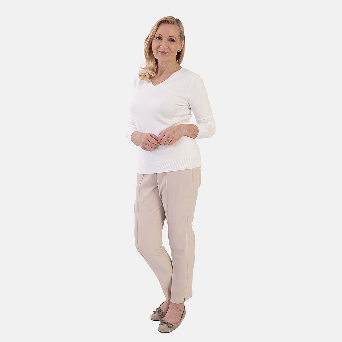 Pure And Natural Super Soft V-Neck Jumper (Size 18) - Bright White