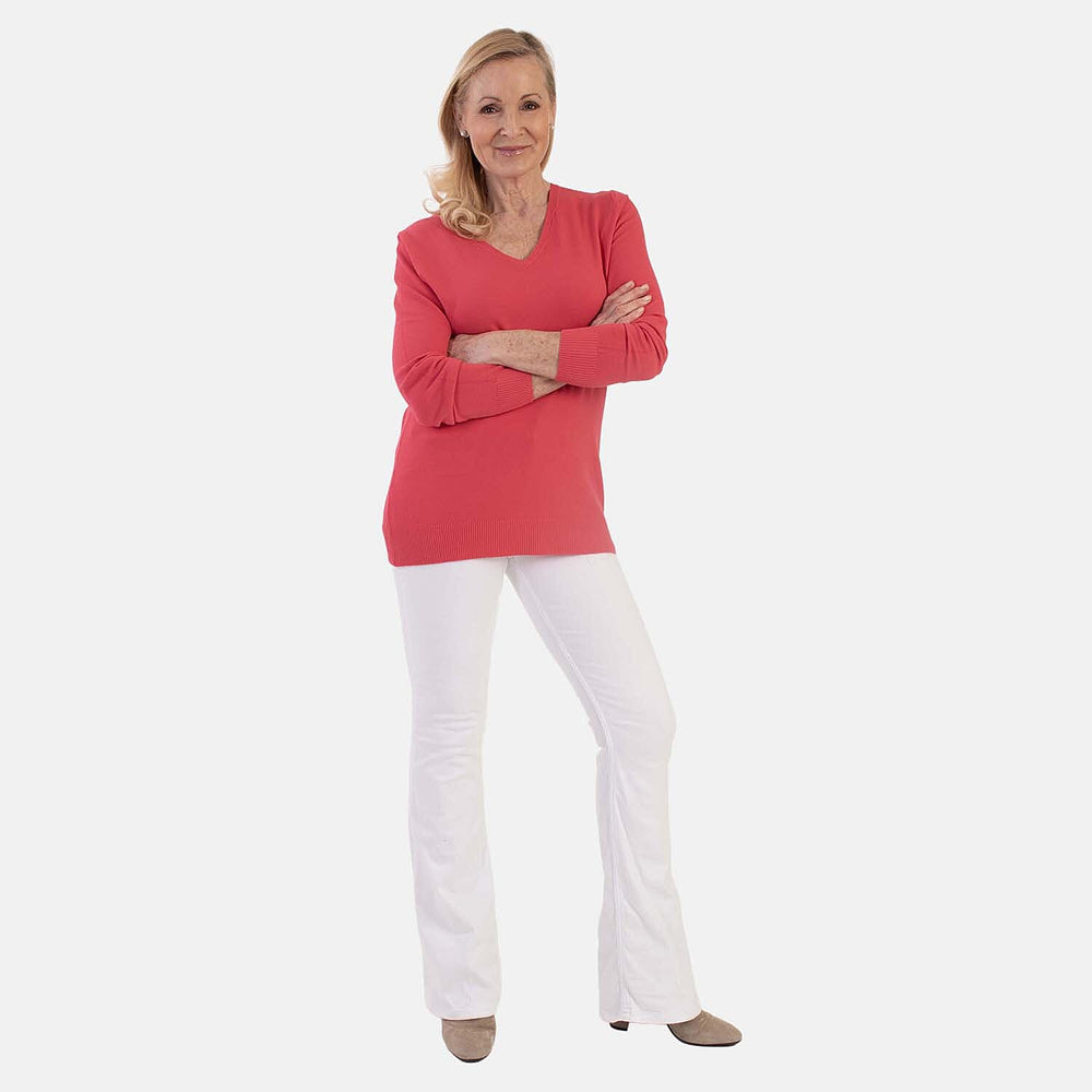 Pure And Natural Super Soft V-Neck Jumper (Size 20) - Coral