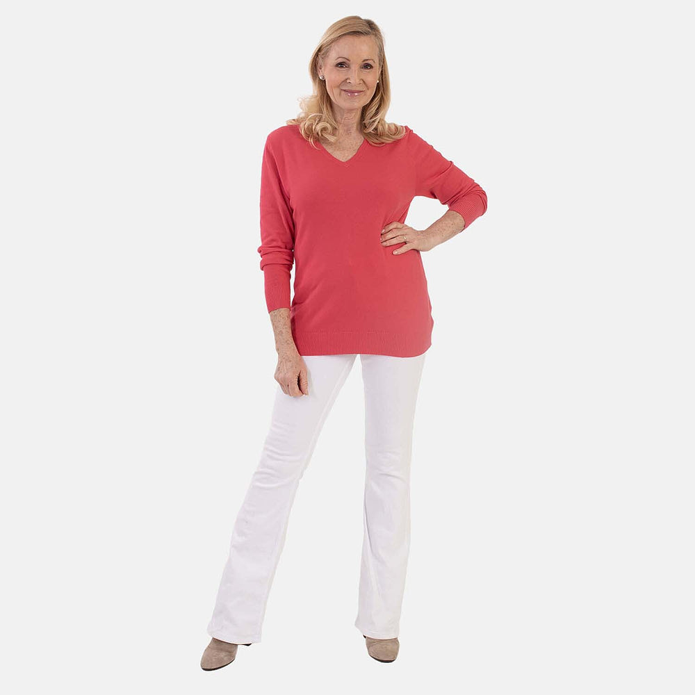 Pure And Natural Super Soft V-Neck Jumper (Size 20) - Coral