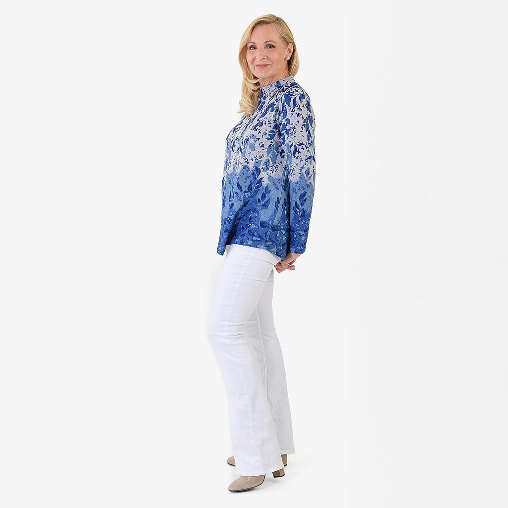 Pure And Natural Women's Turtle Neck Long Sleeve Jersey Top (Size L) - Blue & Grey