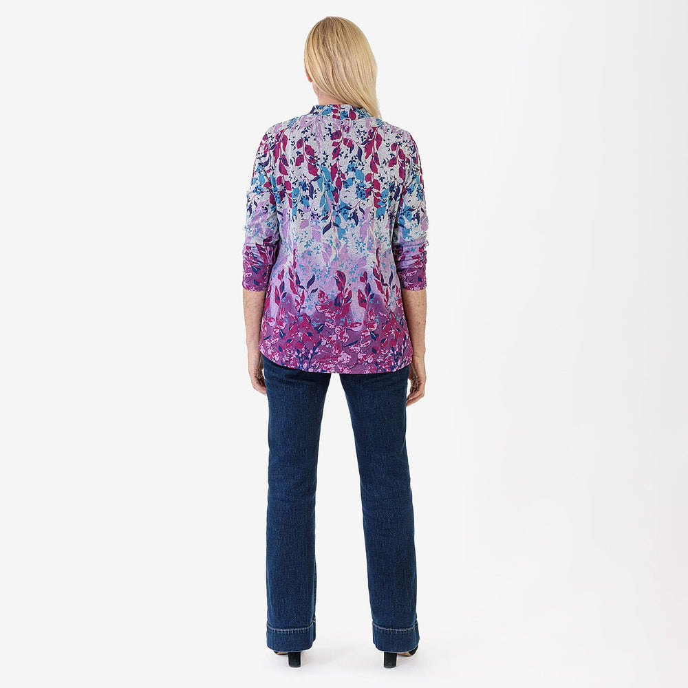 Pure And Natural Women's Turtle Neck Long Sleeve Jersey Top (Size L) - Grey, Purple & Blue