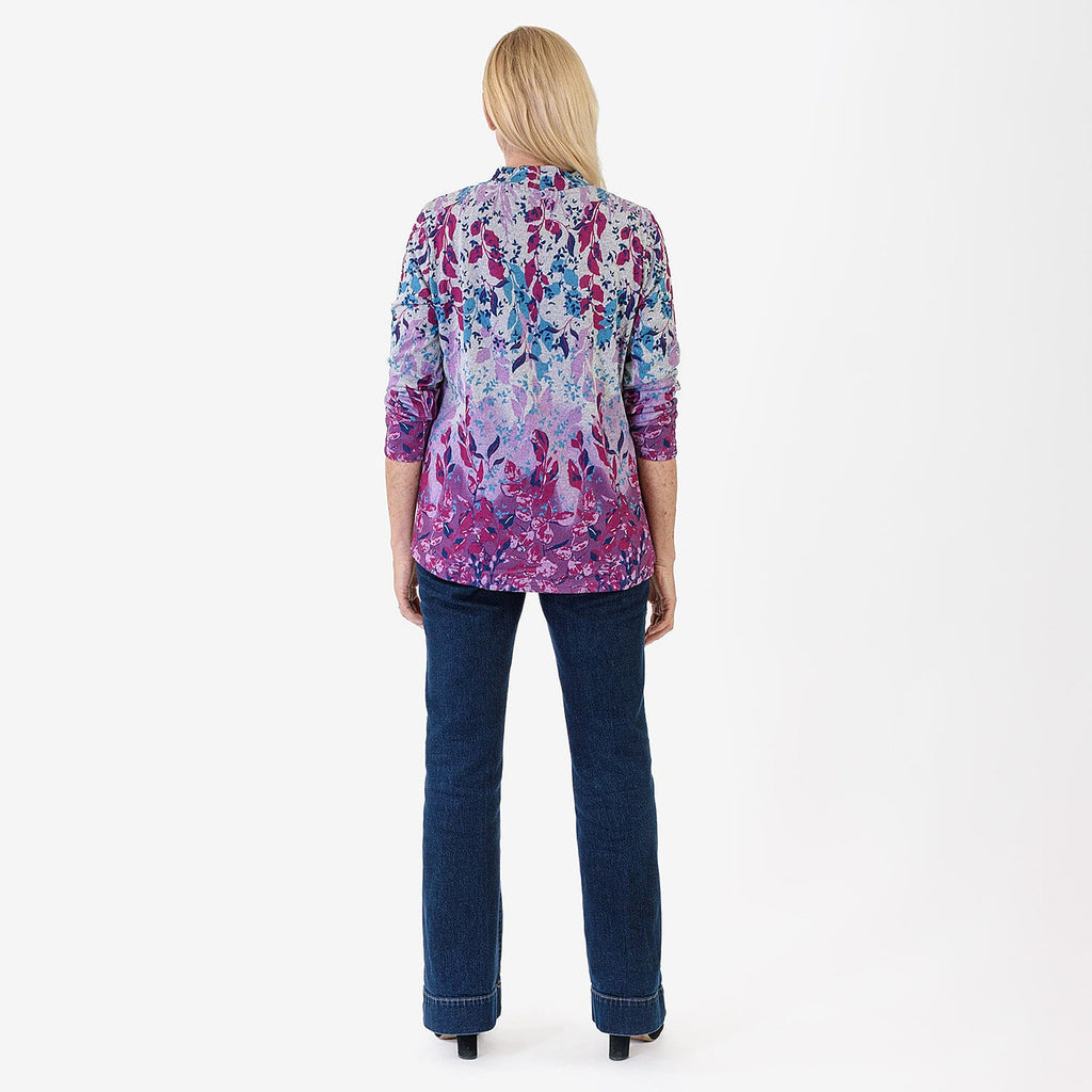 Pure And Natural Women's Turtle Neck Long Sleeve Jersey Top (Size L) - Grey, Purple & Blue