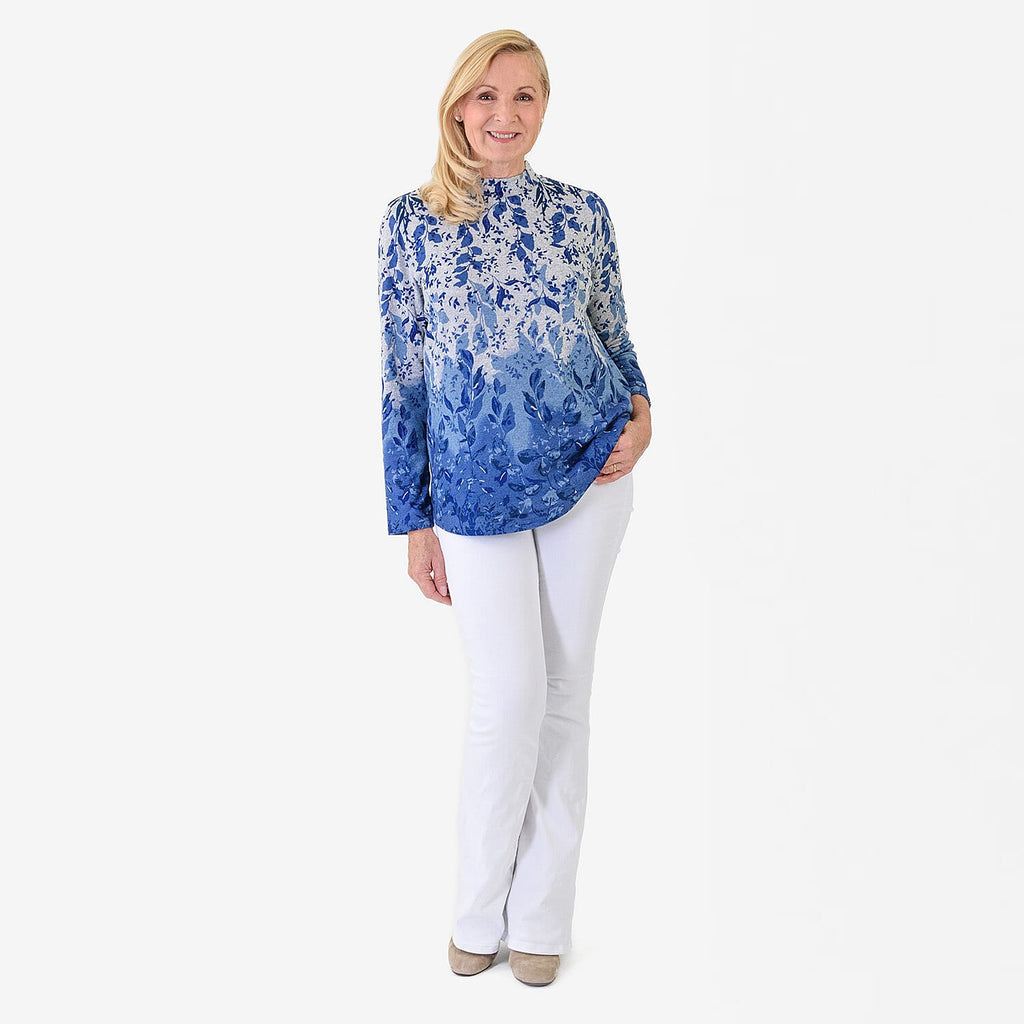 Pure And Natural Women's Turtle Neck Long Sleeve Jersey Top (Size M) - Blue & Grey