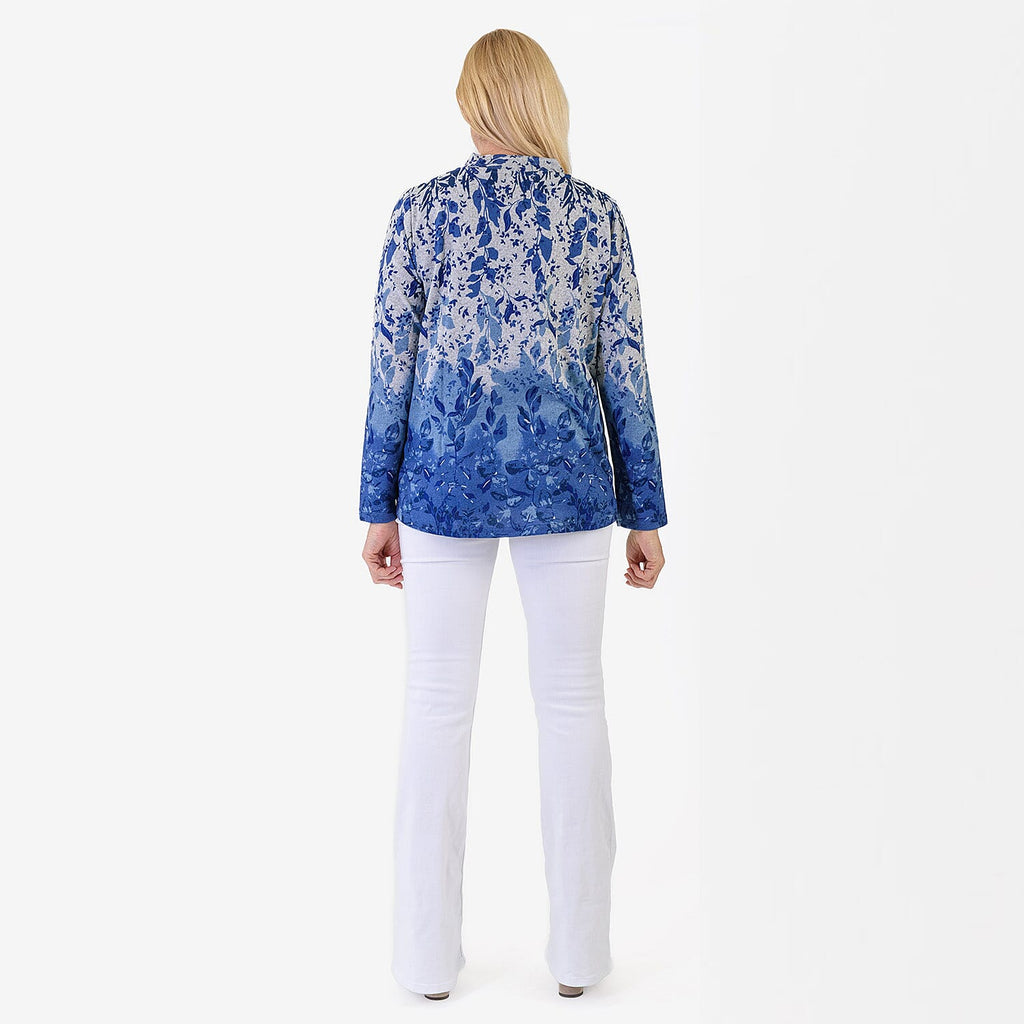 Pure And Natural Women's Turtle Neck Long Sleeve Jersey Top (Size M) - Blue & Grey