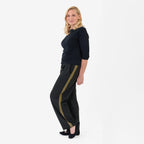 Pure And Natural Women's Wide Leg Track Pants With Contrast Stripe (Size L) - Black & Khaki