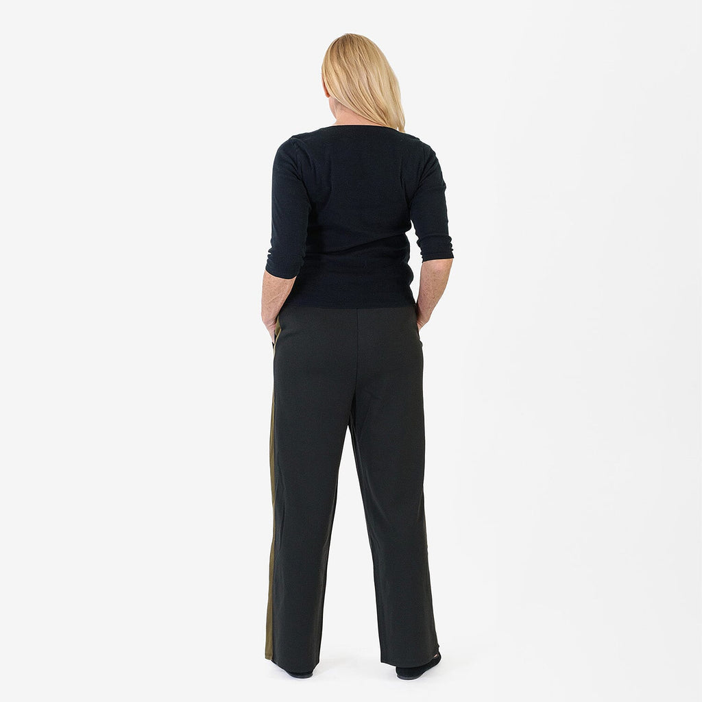 Pure And Natural Women's Wide Leg Track Pants With Contrast Stripe (Size L) - Black & Khaki