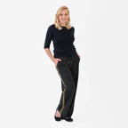 Pure And Natural Women's Wide Leg Track Pants With Contrast Stripe (Size M) - Black & Khaki