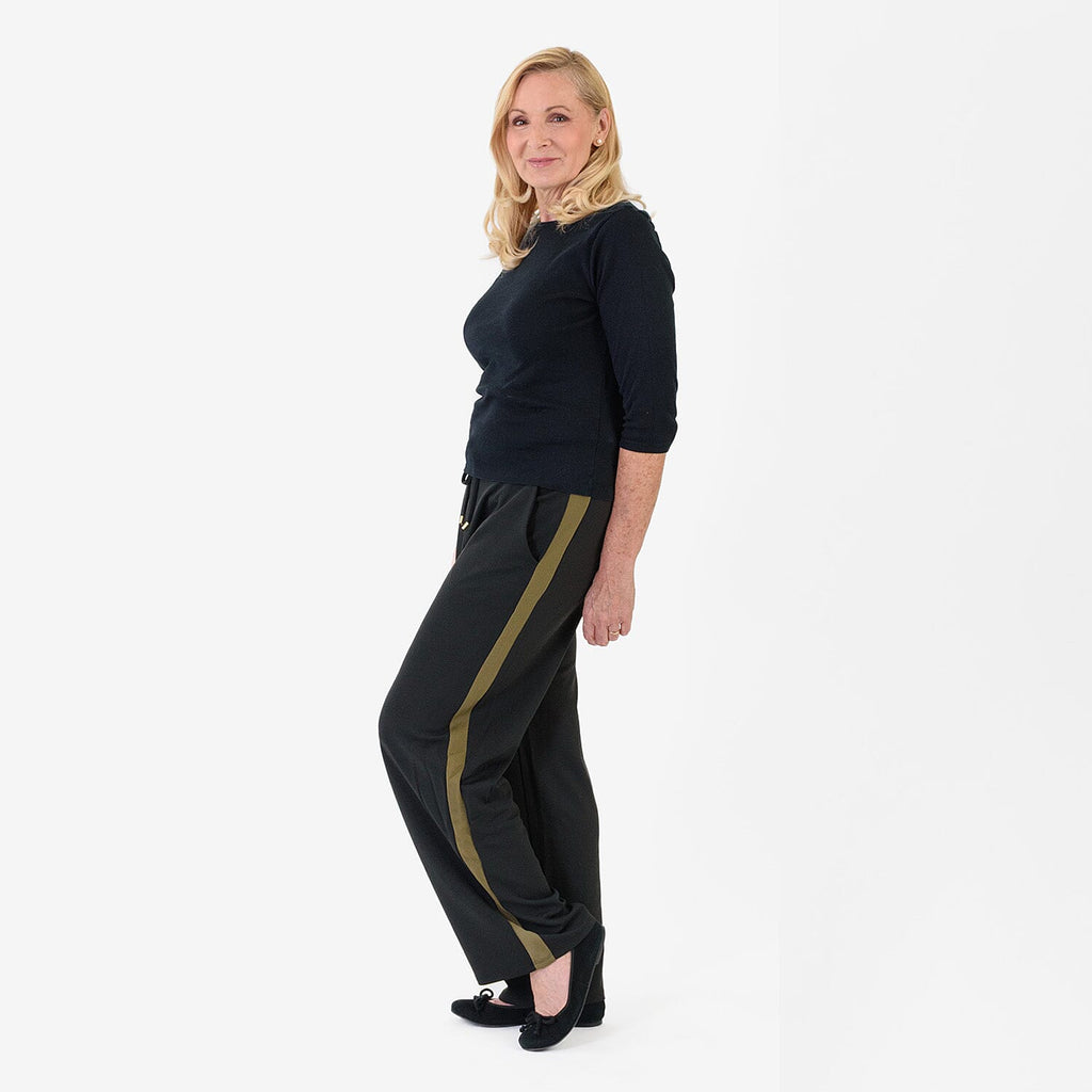 Pure And Natural Women's Wide Leg Track Pants With Contrast Stripe (Size M) - Black & Khaki