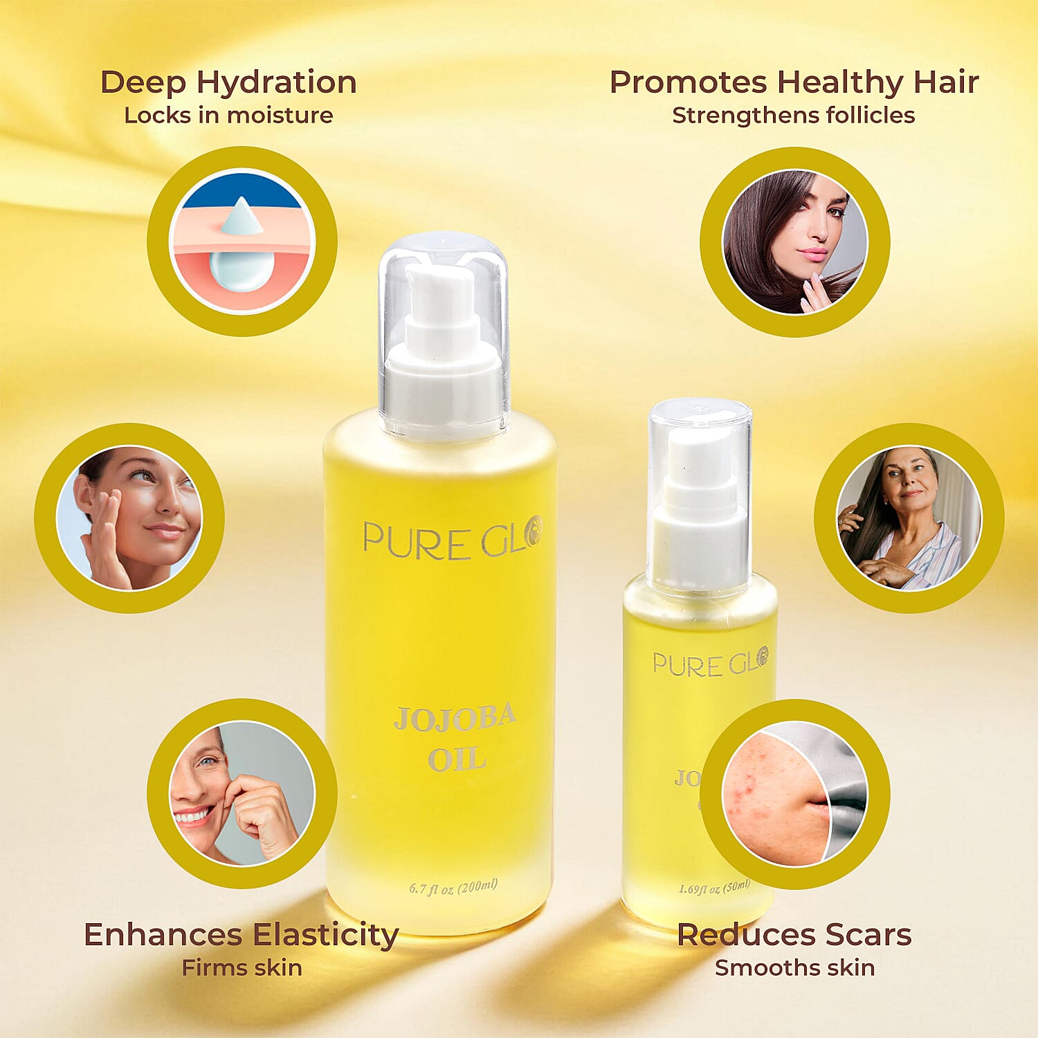 Pure Glo Cold Pressed Natural Jojoba Oil - 200ml - 50ml