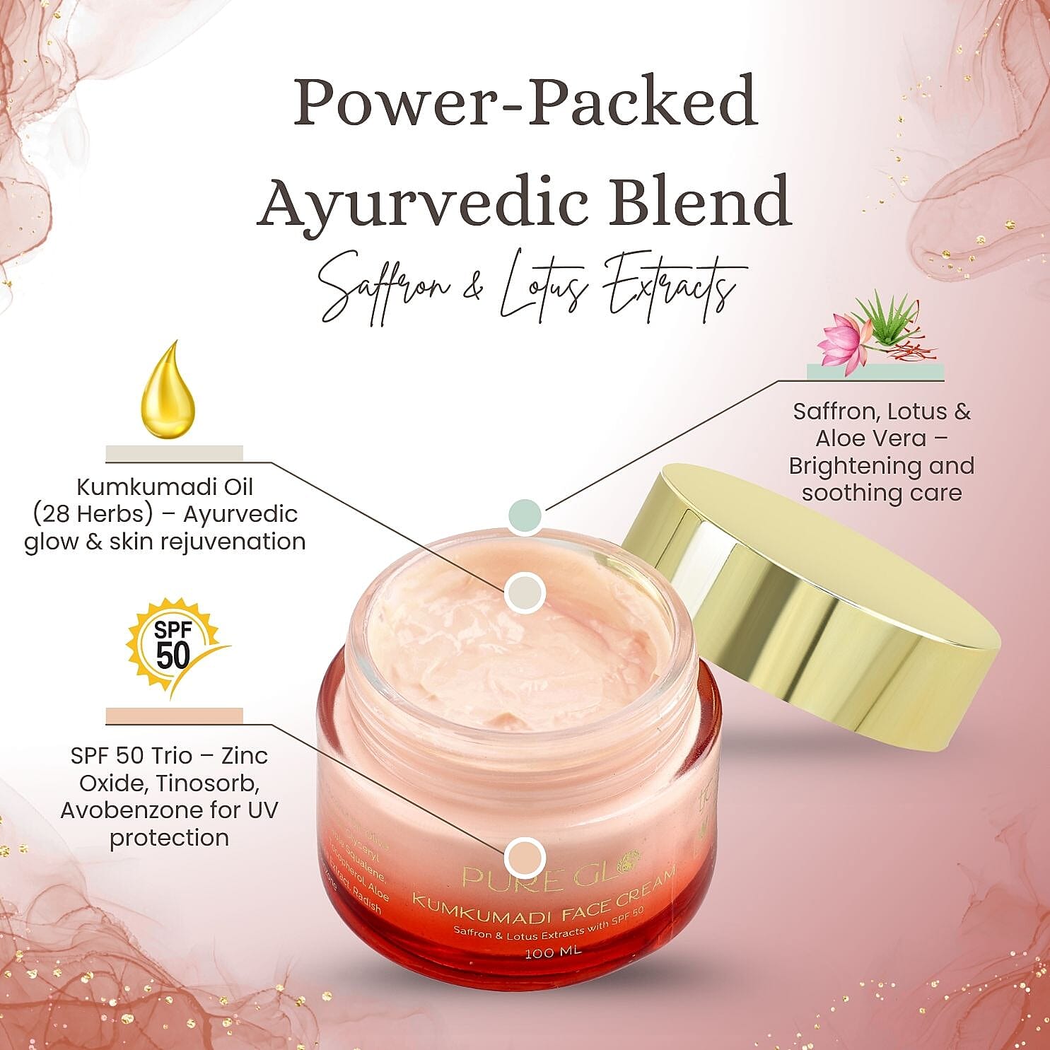 Pure Glo Kumkumadi Facial Cream with SPF 50 - 100ml