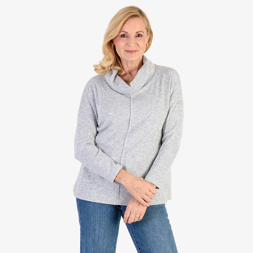 Pure & Natural Drop Shoulder Top With Cowl Neck (Size M) - Grey