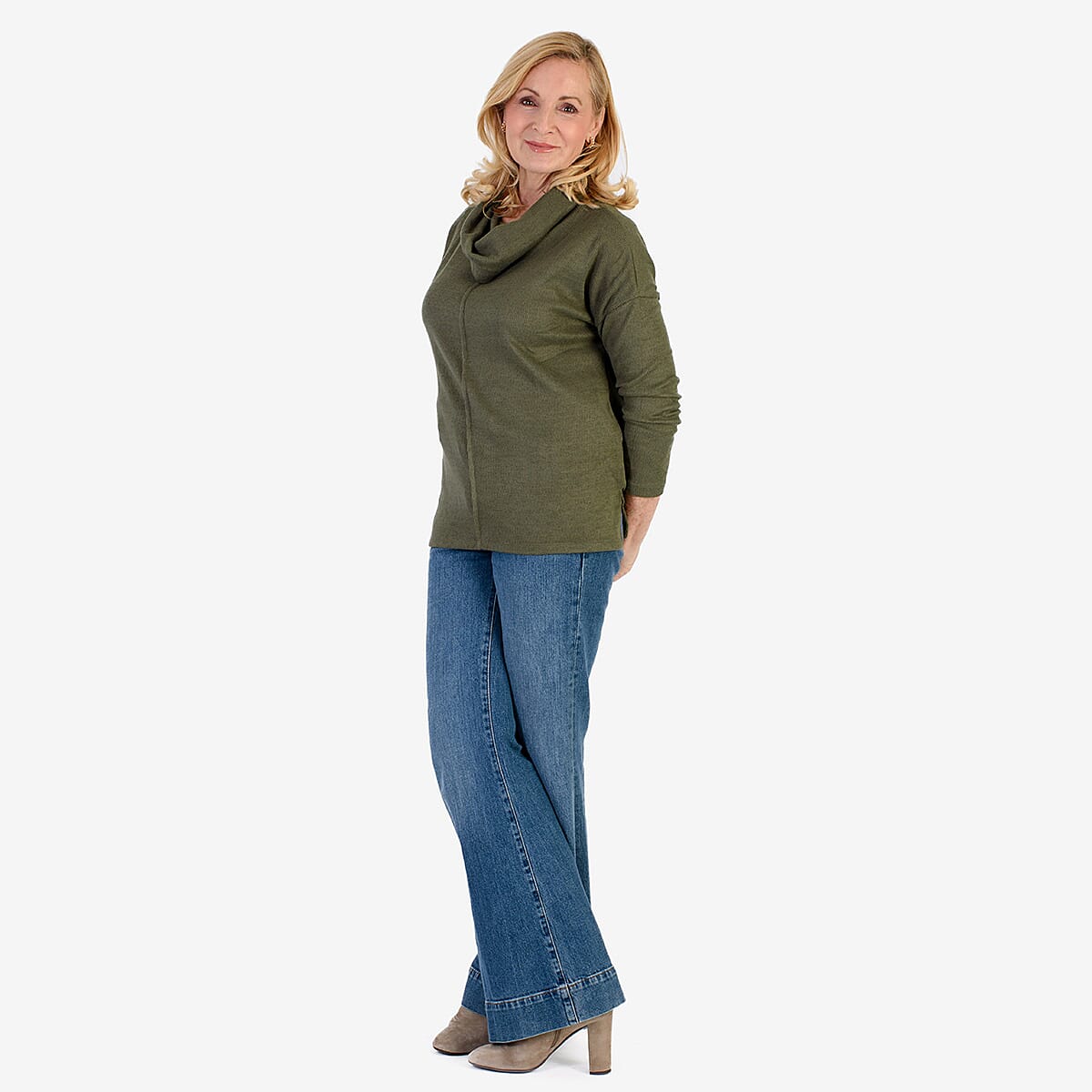 Pure & Natural Drop Shoulder Top With Cowl Neck (Size M) - Khaki