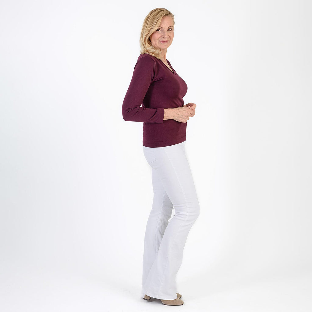 Pure & Natural V-Neck Fleece Lined Top (Size L) - Burgundy