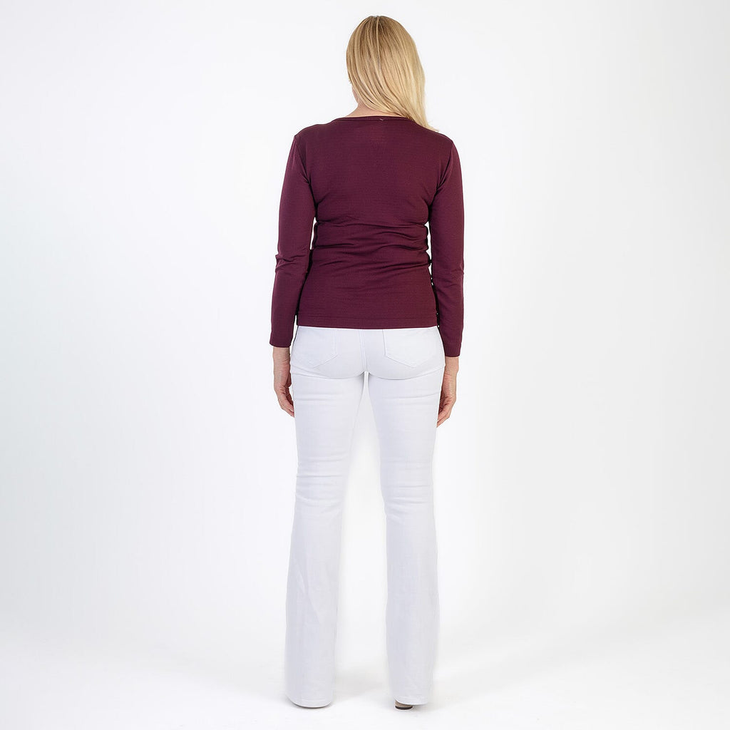 Pure & Natural V-Neck Fleece Lined Top (Size L) - Burgundy