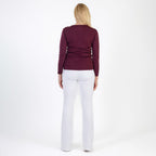 Pure & Natural V-Neck Fleece Lined Top (Size L) - Burgundy