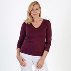 Pure & Natural V-Neck Fleece Lined Top (Size XL) - Burgundy