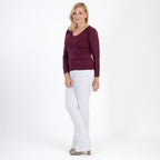 Pure & Natural V-Neck Fleece Lined Top (Size XL) - Burgundy