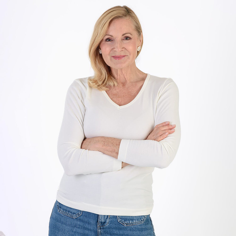 Pure & Natural V-Neck Fleece Lined Top (Size XL) - Cream