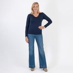 Pure & Natural V-Neck Fleece Lined Top (Size XL) - Navy