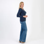 Pure & Natural V-Neck Fleece Lined Top (Size XL) - Navy