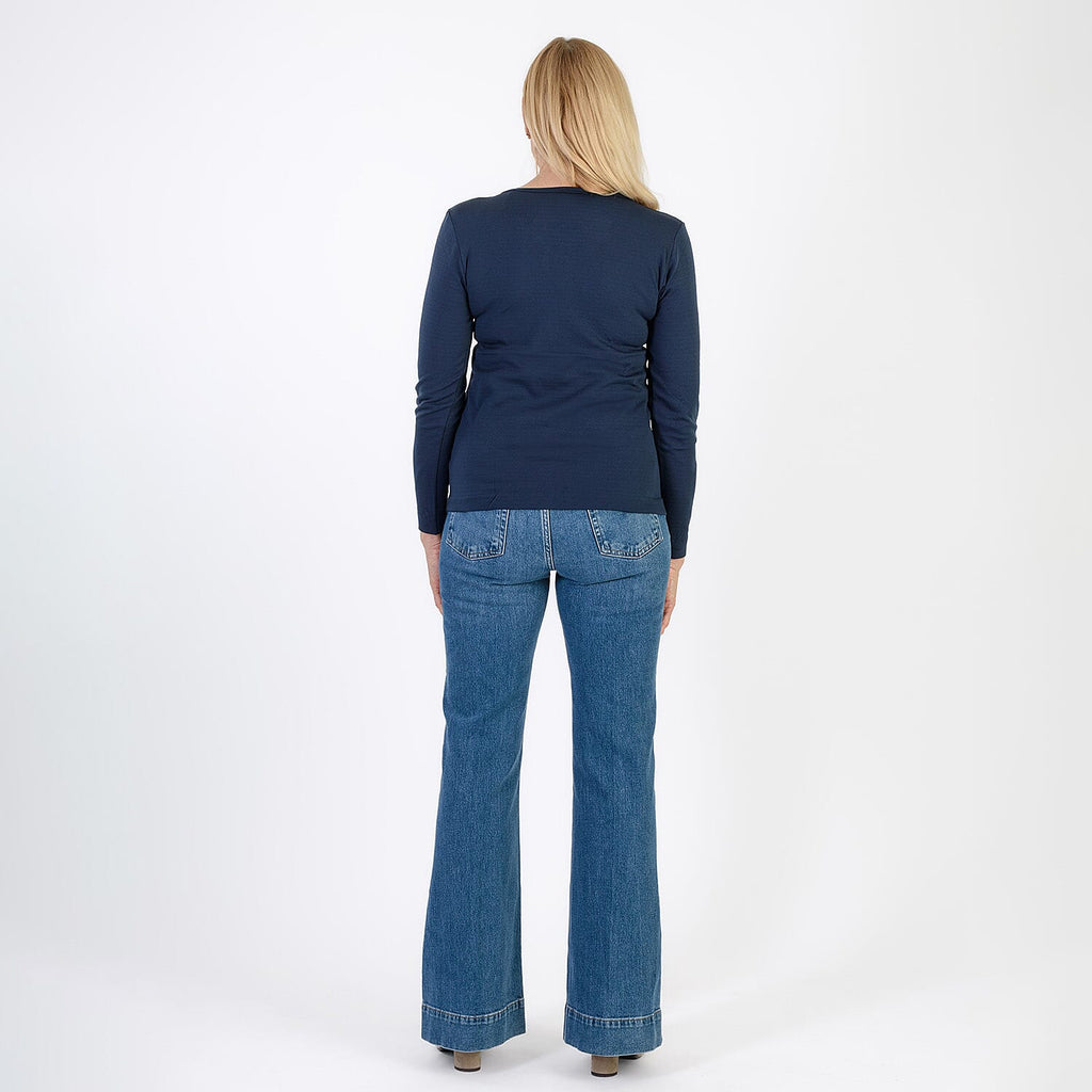 Pure & Natural V-Neck Fleece Lined Top (Size XL) - Navy