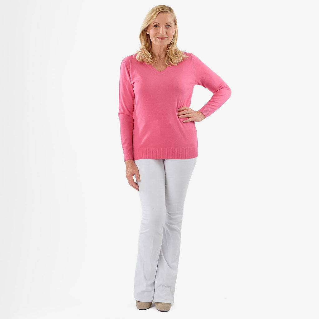 Pure & Natural V-Neck Jumper (Size 10) - Cerise