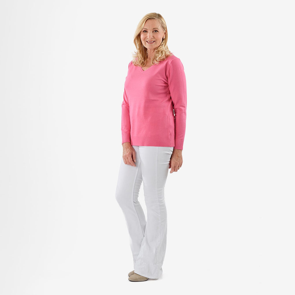 Pure & Natural V-Neck Jumper (Size 10) - Cerise