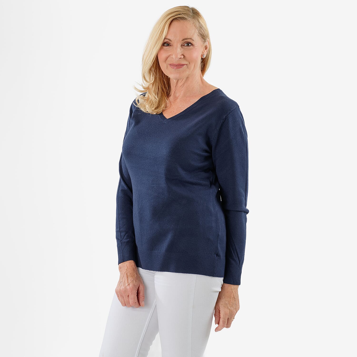 Pure & Natural V-Neck Jumper (Size 10) - Navy
